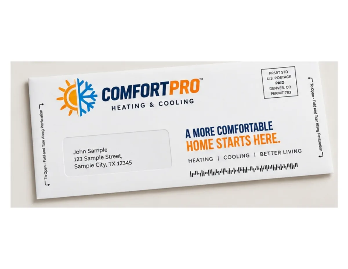 HVAC snap pack mailer design example