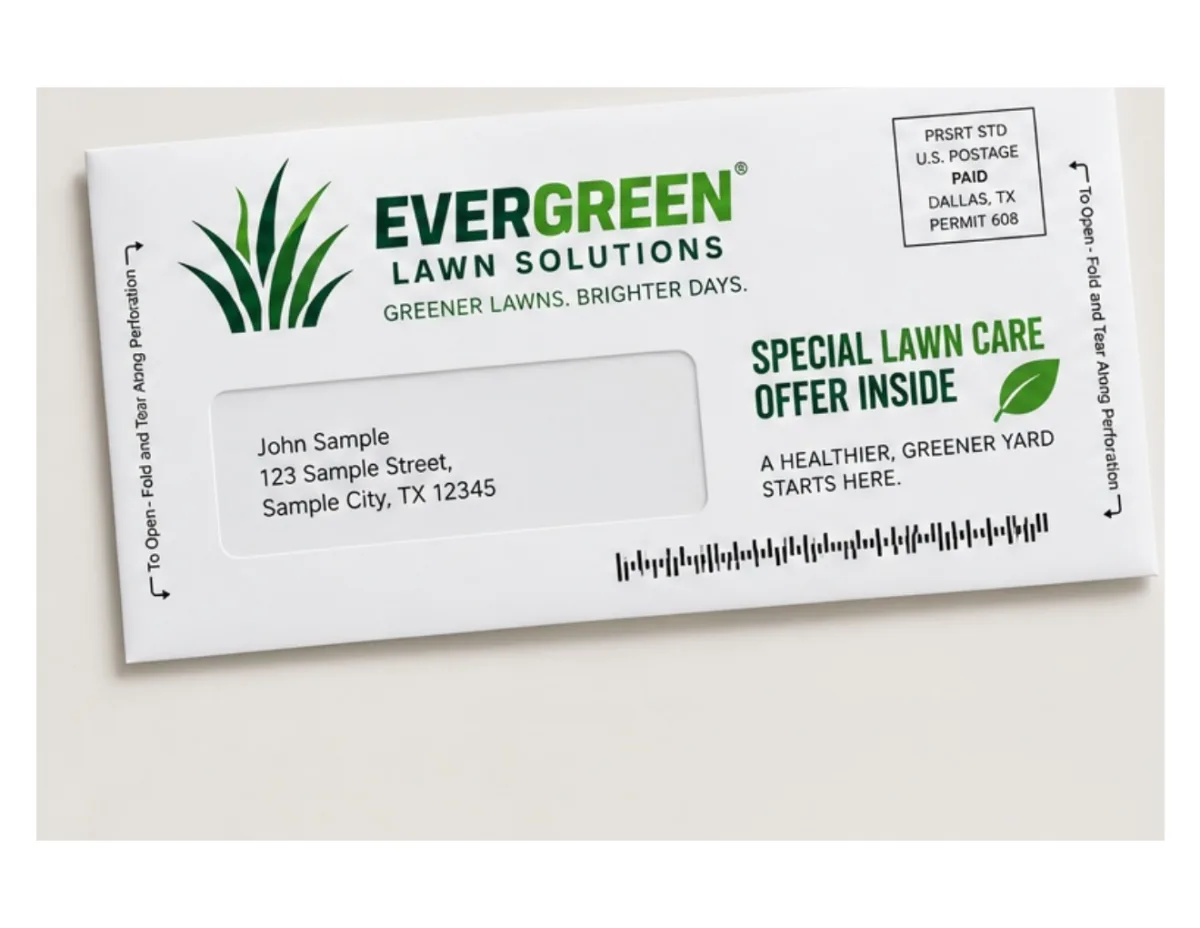 Lawn Care snap pack mailer design example