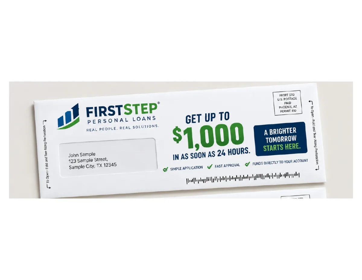 Personal Loans snap pack mailer design example