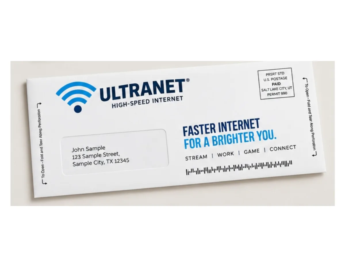 Telecom snap pack mailer design example